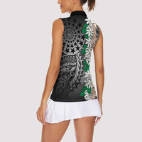 Cook Islands Tiare Maori With Conch Shell Women Sleeveless Polo Shirt Pasifika Fest Polynesian Tattoo Black LT14 - Polynesian Pride