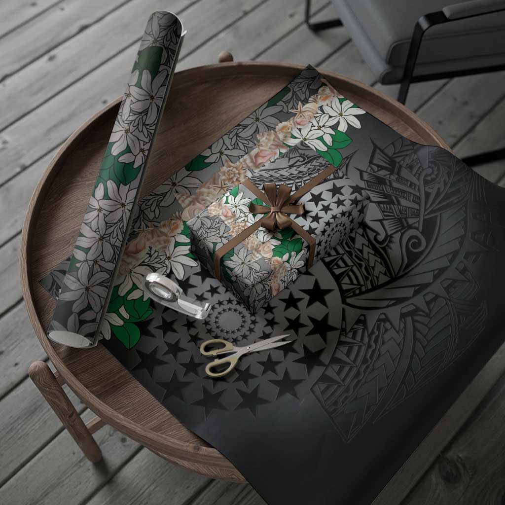 Cook Islands Tiare Maori With Conch Shell Wrapping Paper Pasifika Fest Polynesian Tattoo Black