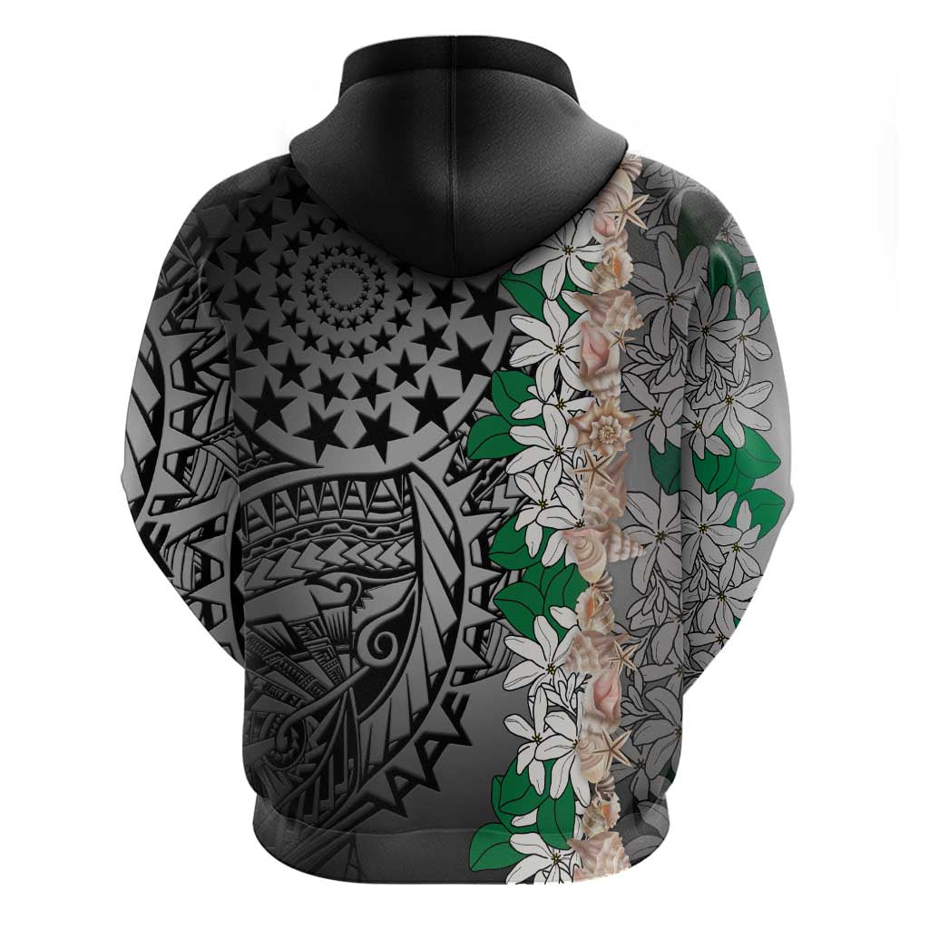 Cook Islands Tiare Maori With Conch Shell Zip Hoodie Pasifika Fest Polynesian Tattoo Black