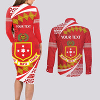 Personalised Kolisi Tonga College Atele Couples Matching Long Sleeve Bodycon Dress and Long Sleeve Button Shirt Mate Maa Tonga 142 Years Anniversary LT14 - Polynesian Pride
