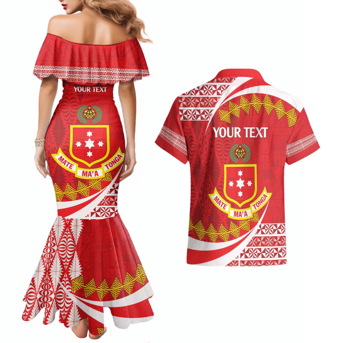 Personalised Kolisi Tonga College Atele Couples Matching Mermaid Dress and Hawaiian Shirt Mate Maa Tonga 142 Years Anniversary LT14 - Polynesian Pride
