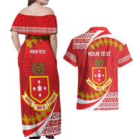 Personalised Kolisi Tonga College Atele Couples Matching Off Shoulder Maxi Dress and Hawaiian Shirt Mate Maa Tonga 142 Years Anniversary LT14 - Polynesian Pride
