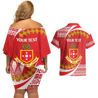 Personalised Kolisi Tonga College Atele Couples Matching Off Shoulder Short Dress and Hawaiian Shirt Mate Maa Tonga 142 Years Anniversary LT14 - Polynesian Pride