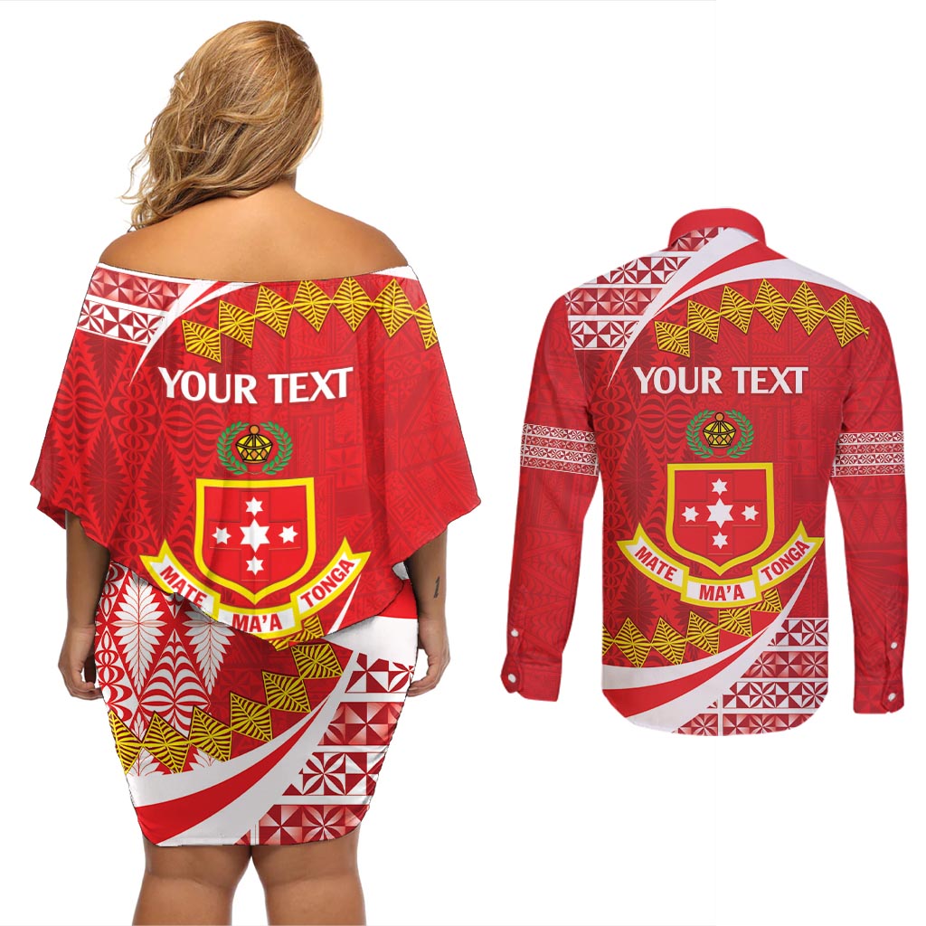 Personalised Kolisi Tonga College Atele Couples Matching Off Shoulder Short Dress and Long Sleeve Button Shirt Mate Maa Tonga 142 Years Anniversary LT14 - Polynesian Pride
