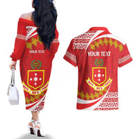 Personalised Kolisi Tonga College Atele Couples Matching Off The Shoulder Long Sleeve Dress and Hawaiian Shirt Mate Maa Tonga 142 Years Anniversary LT14 - Polynesian Pride