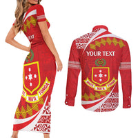 Personalised Kolisi Tonga College Atele Couples Matching Short Sleeve Bodycon Dress and Long Sleeve Button Shirt Mate Maa Tonga 142 Years Anniversary LT14 - Polynesian Pride