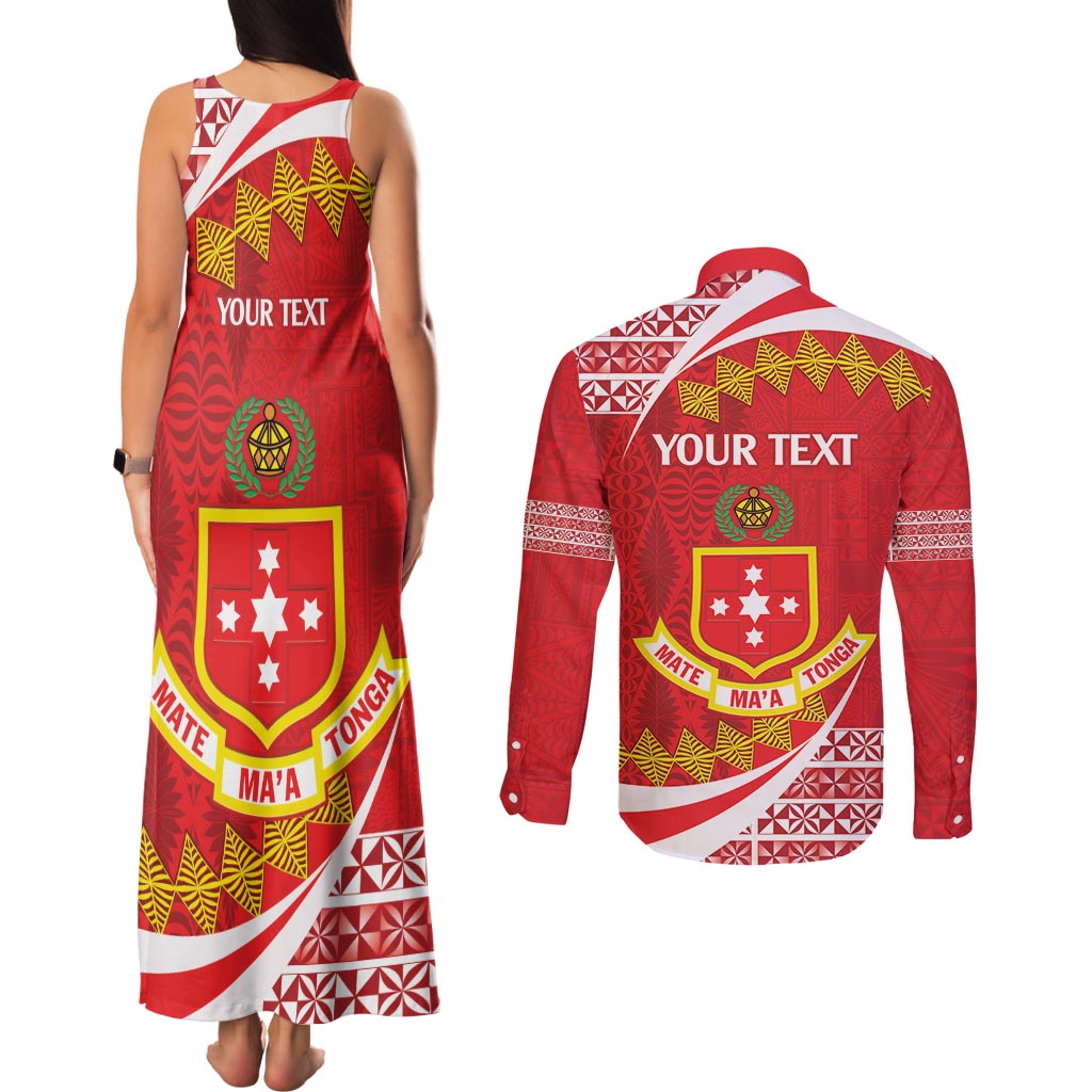 Personalised Kolisi Tonga College Atele Couples Matching Tank Maxi Dress and Long Sleeve Button Shirt Mate Maa Tonga 142 Years Anniversary LT14 - Polynesian Pride