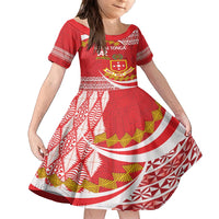 Personalised Kolisi Tonga College Atele Family Matching Long Sleeve Bodycon Dress and Hawaiian Shirt Mate Maa Tonga 142 Years Anniversary LT14 Daughter's Dress Red - Polynesian Pride