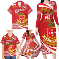 Personalised Kolisi Tonga College Atele Family Matching Long Sleeve Bodycon Dress and Hawaiian Shirt Mate Maa Tonga 142 Years Anniversary LT14 - Polynesian Pride