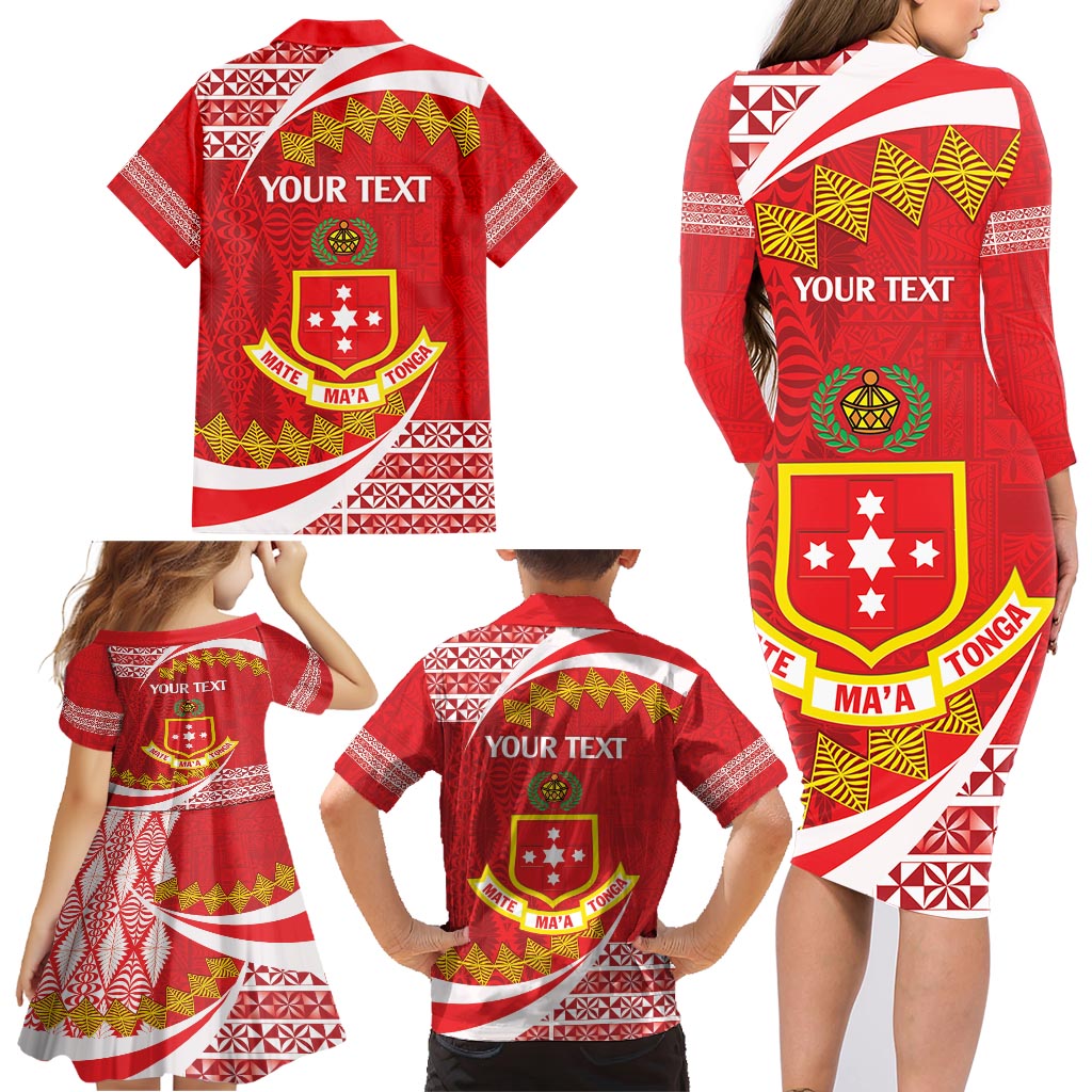 Personalised Kolisi Tonga College Atele Family Matching Long Sleeve Bodycon Dress and Hawaiian Shirt Mate Maa Tonga 142 Years Anniversary LT14 - Polynesian Pride