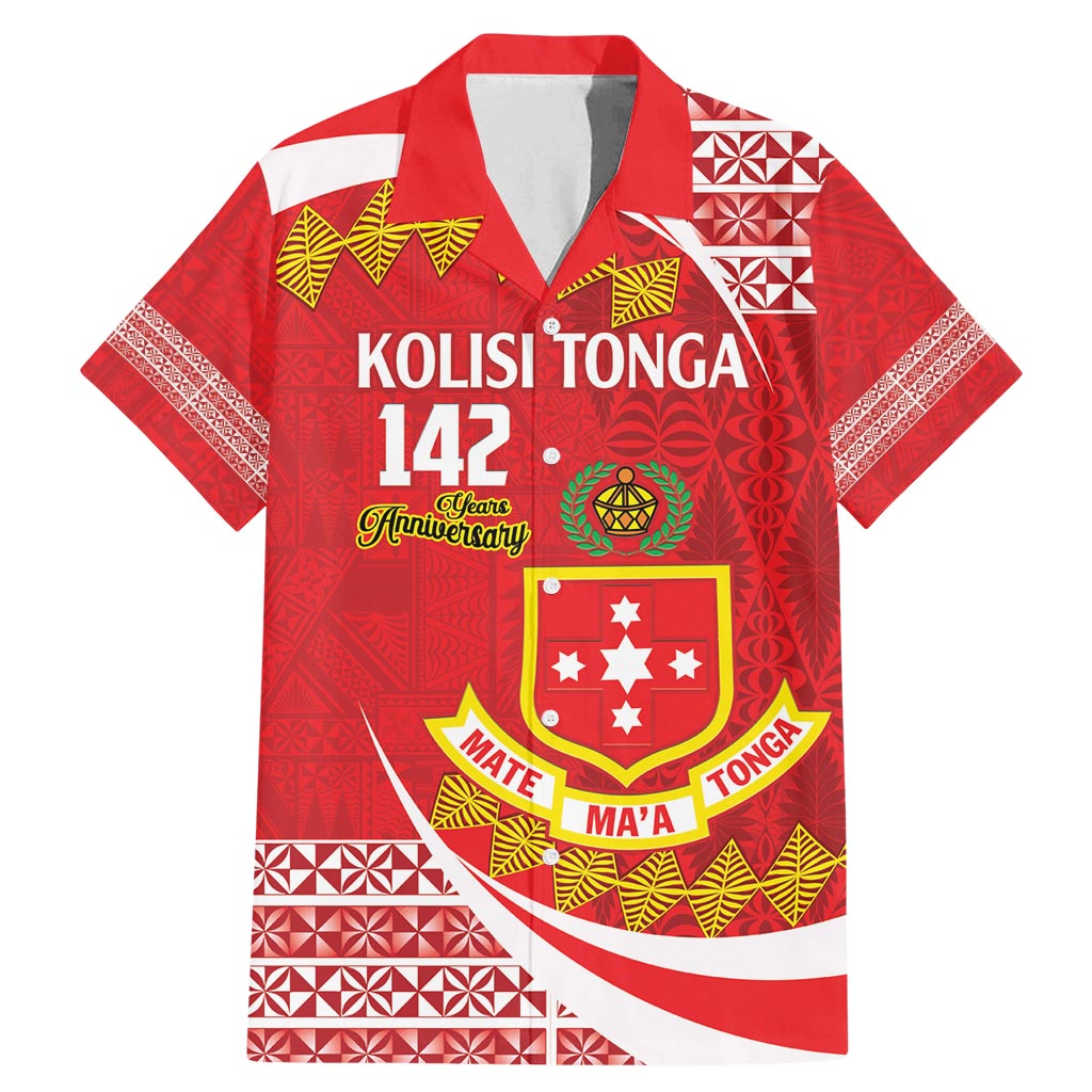 Personalised Kolisi Tonga College Atele Family Matching Mermaid Dress and Hawaiian Shirt Mate Maa Tonga 142 Years Anniversary LT14 Dad's Shirt - Short Sleeve Red - Polynesian Pride