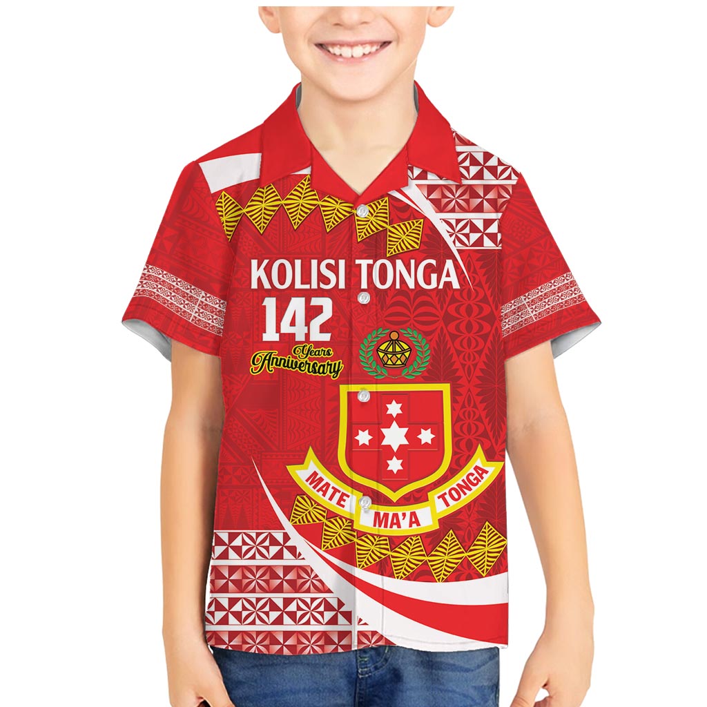 Personalised Kolisi Tonga College Atele Family Matching Mermaid Dress and Hawaiian Shirt Mate Maa Tonga 142 Years Anniversary LT14 Son's Shirt Red - Polynesian Pride