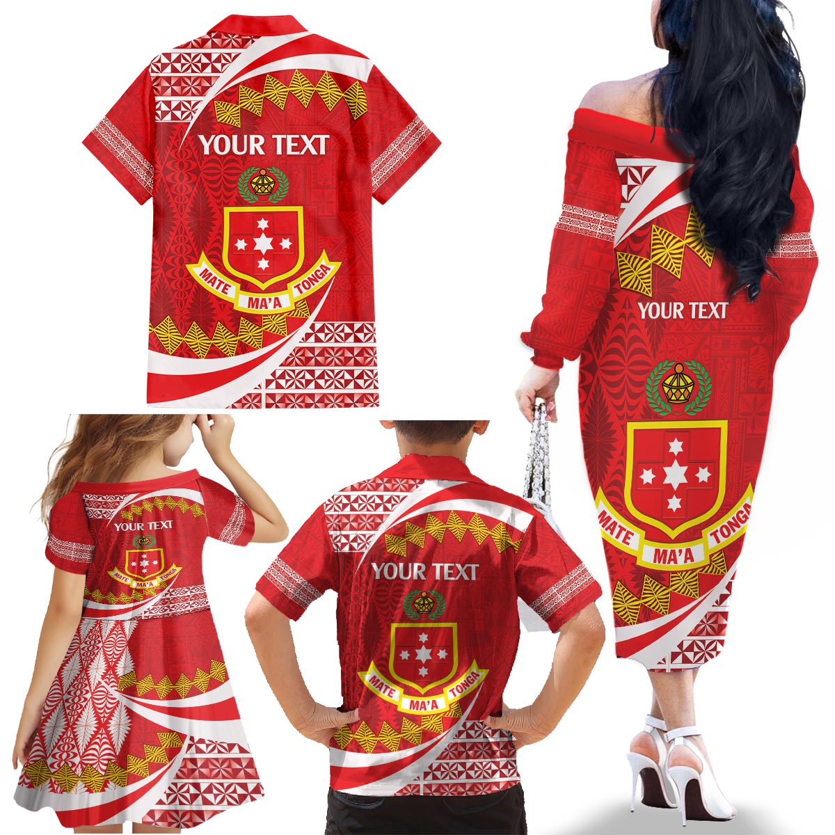 Personalised Kolisi Tonga College Atele Family Matching Off The Shoulder Long Sleeve Dress and Hawaiian Shirt Mate Maa Tonga 142 Years Anniversary LT14 - Polynesian Pride