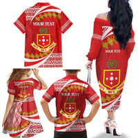 Personalised Kolisi Tonga College Atele Family Matching Off The Shoulder Long Sleeve Dress and Hawaiian Shirt Mate Maa Tonga 142 Years Anniversary LT14 - Polynesian Pride