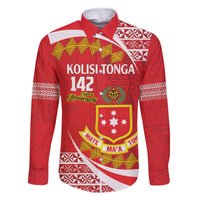 Personalised Kolisi Tonga College Atele Family Matching Off The Shoulder Long Sleeve Dress and Hawaiian Shirt Mate Maa Tonga 142 Years Anniversary LT14 Dad's Shirt - Long Sleeve Red - Polynesian Pride