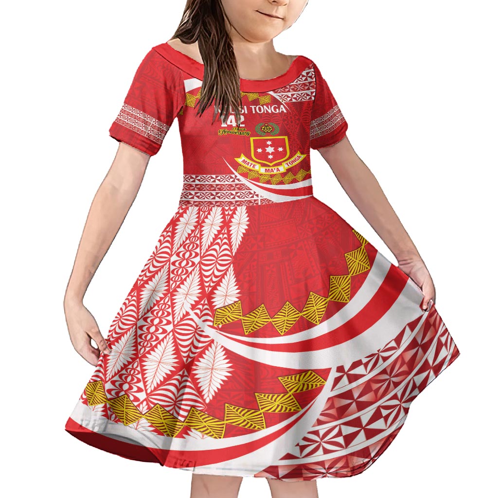 Personalised Kolisi Tonga College Atele Family Matching Off Shoulder Maxi Dress and Hawaiian Shirt Mate Maa Tonga 142 Years Anniversary LT14 Daughter's Dress Red - Polynesian Pride
