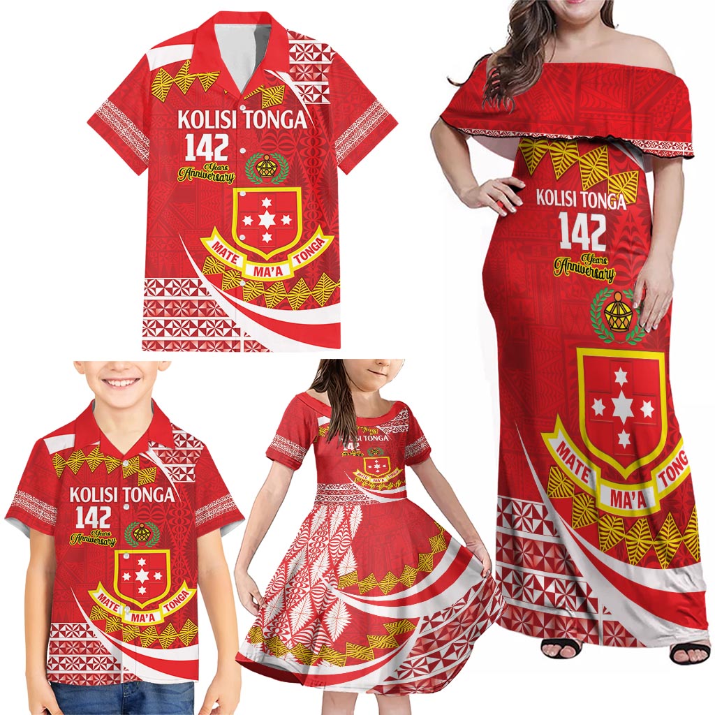 Personalised Kolisi Tonga College Atele Family Matching Off Shoulder Maxi Dress and Hawaiian Shirt Mate Maa Tonga 142 Years Anniversary LT14 - Polynesian Pride