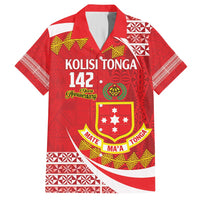 Personalised Kolisi Tonga College Atele Family Matching Off Shoulder Short Dress and Hawaiian Shirt Mate Maa Tonga 142 Years Anniversary LT14 Dad's Shirt - Short Sleeve Red - Polynesian Pride