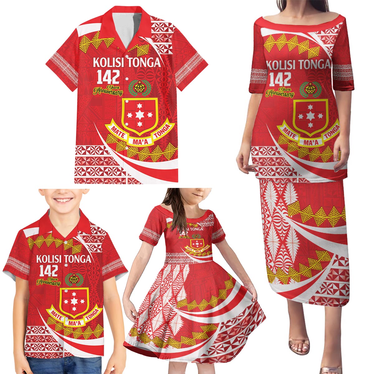 Personalised Kolisi Tonga College Atele Family Matching Puletasi and Hawaiian Shirt Mate Maa Tonga 142 Years Anniversary LT14 - Polynesian Pride