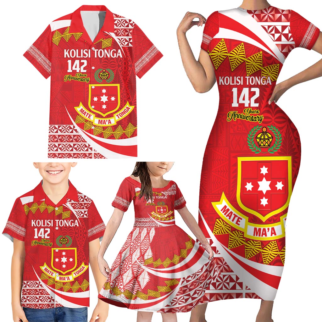 Personalised Kolisi Tonga College Atele Family Matching Short Sleeve Bodycon Dress and Hawaiian Shirt Mate Maa Tonga 142 Years Anniversary LT14 - Polynesian Pride
