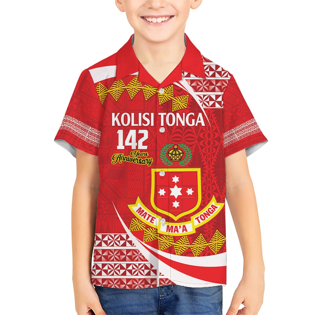 Personalised Kolisi Tonga College Atele Family Matching Short Sleeve Bodycon Dress and Hawaiian Shirt Mate Maa Tonga 142 Years Anniversary LT14 Son's Shirt Red - Polynesian Pride