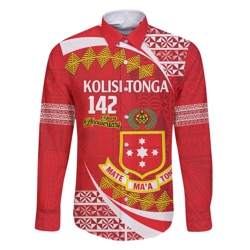 Personalised Kolisi Tonga College Atele Family Matching Summer Maxi Dress and Hawaiian Shirt Mate Maa Tonga 142 Years Anniversary LT14 Dad's Shirt - Long Sleeve Red - Polynesian Pride