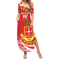 Personalised Kolisi Tonga College Atele Family Matching Summer Maxi Dress and Hawaiian Shirt Mate Maa Tonga 142 Years Anniversary LT14 Mom's Dress Red - Polynesian Pride