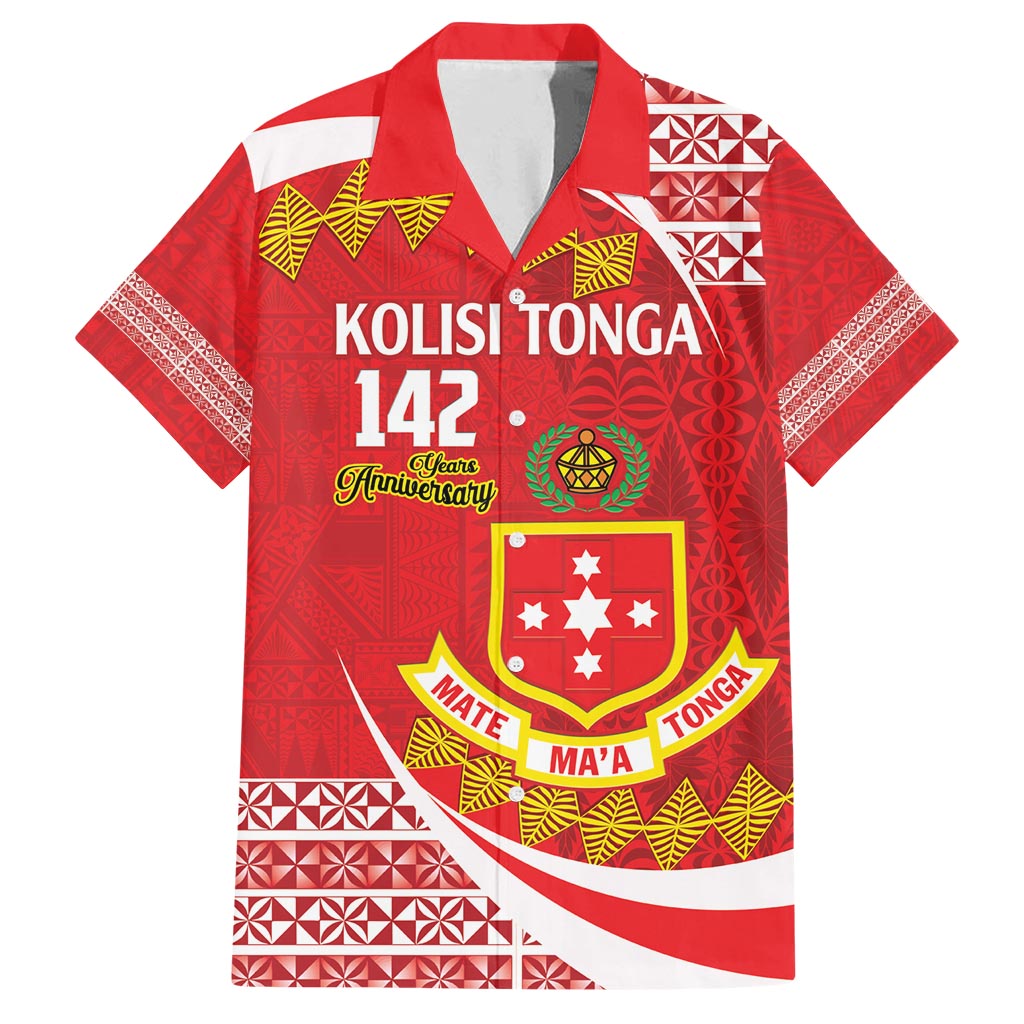 Personalised Kolisi Tonga College Atele Family Matching Tank Maxi Dress and Hawaiian Shirt Mate Maa Tonga 142 Years Anniversary LT14 Dad's Shirt - Short Sleeve Red - Polynesian Pride