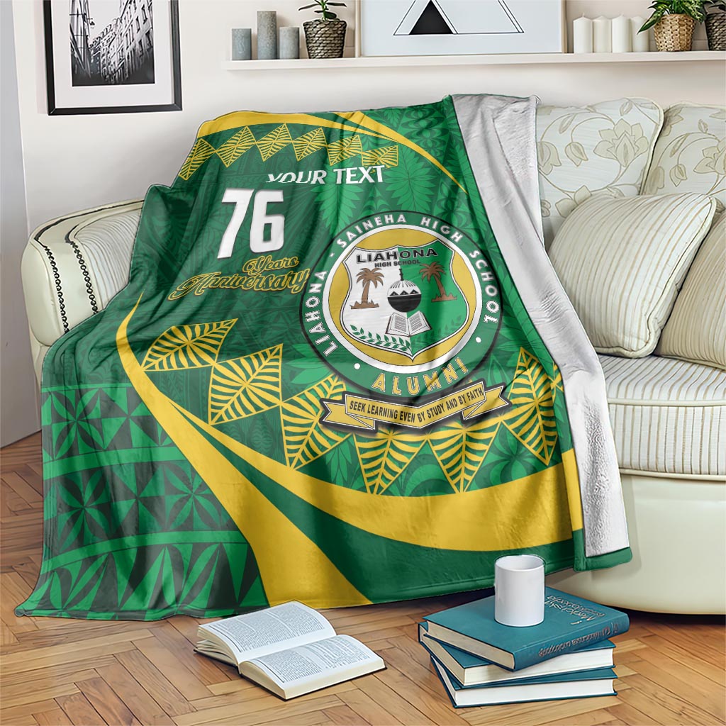 Personalised Tonga Liahona-Saineha High School Blanket Happy 76 Years Anniversary LT14 Green - Polynesian Pride
