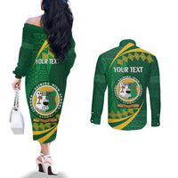 Personalised Tonga Liahona-Saineha High School Couples Matching Off The Shoulder Long Sleeve Dress and Long Sleeve Button Shirt Happy 76 Years Anniversary LT14 - Polynesian Pride
