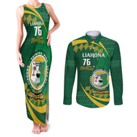 Personalised Tonga Liahona-Saineha High School Couples Matching Tank Maxi Dress and Long Sleeve Button Shirt Happy 76 Years Anniversary LT14 Green - Polynesian Pride