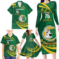 Personalised Tonga Liahona-Saineha High School Family Matching Long Sleeve Bodycon Dress and Hawaiian Shirt Happy 76 Years Anniversary LT14 - Polynesian Pride
