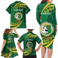 Personalised Tonga Liahona-Saineha High School Family Matching Long Sleeve Bodycon Dress and Hawaiian Shirt Happy 76 Years Anniversary LT14 - Polynesian Pride