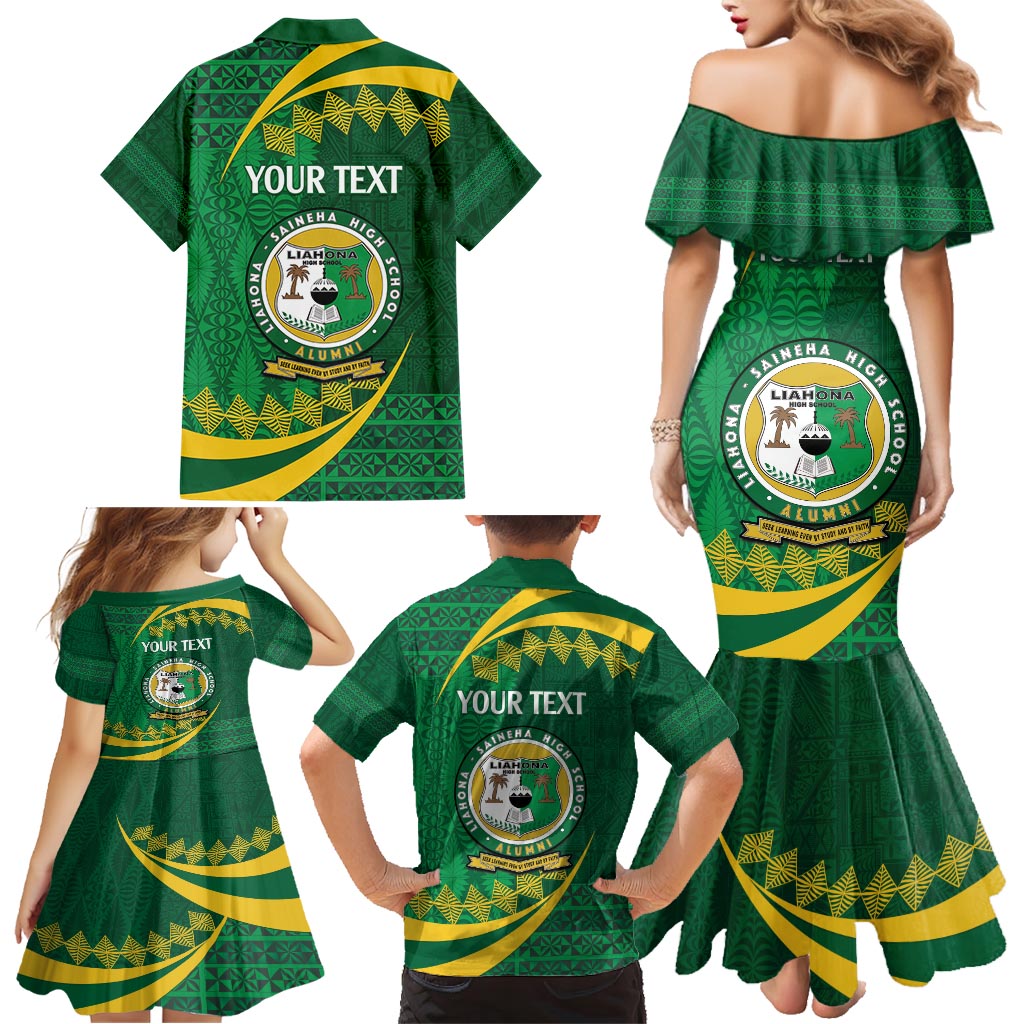 Personalised Tonga Liahona-Saineha High School Family Matching Mermaid Dress and Hawaiian Shirt Happy 76 Years Anniversary LT14 - Polynesian Pride