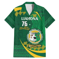 Personalised Tonga Liahona-Saineha High School Family Matching Mermaid Dress and Hawaiian Shirt Happy 76 Years Anniversary LT14 Dad's Shirt - Short Sleeve Green - Polynesian Pride
