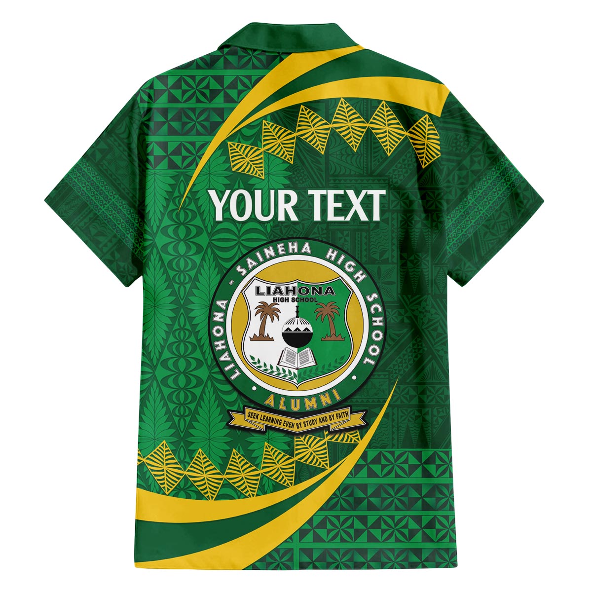 Personalised Tonga Liahona-Saineha High School Family Matching Off The Shoulder Long Sleeve Dress and Hawaiian Shirt Happy 76 Years Anniversary LT14 - Polynesian Pride