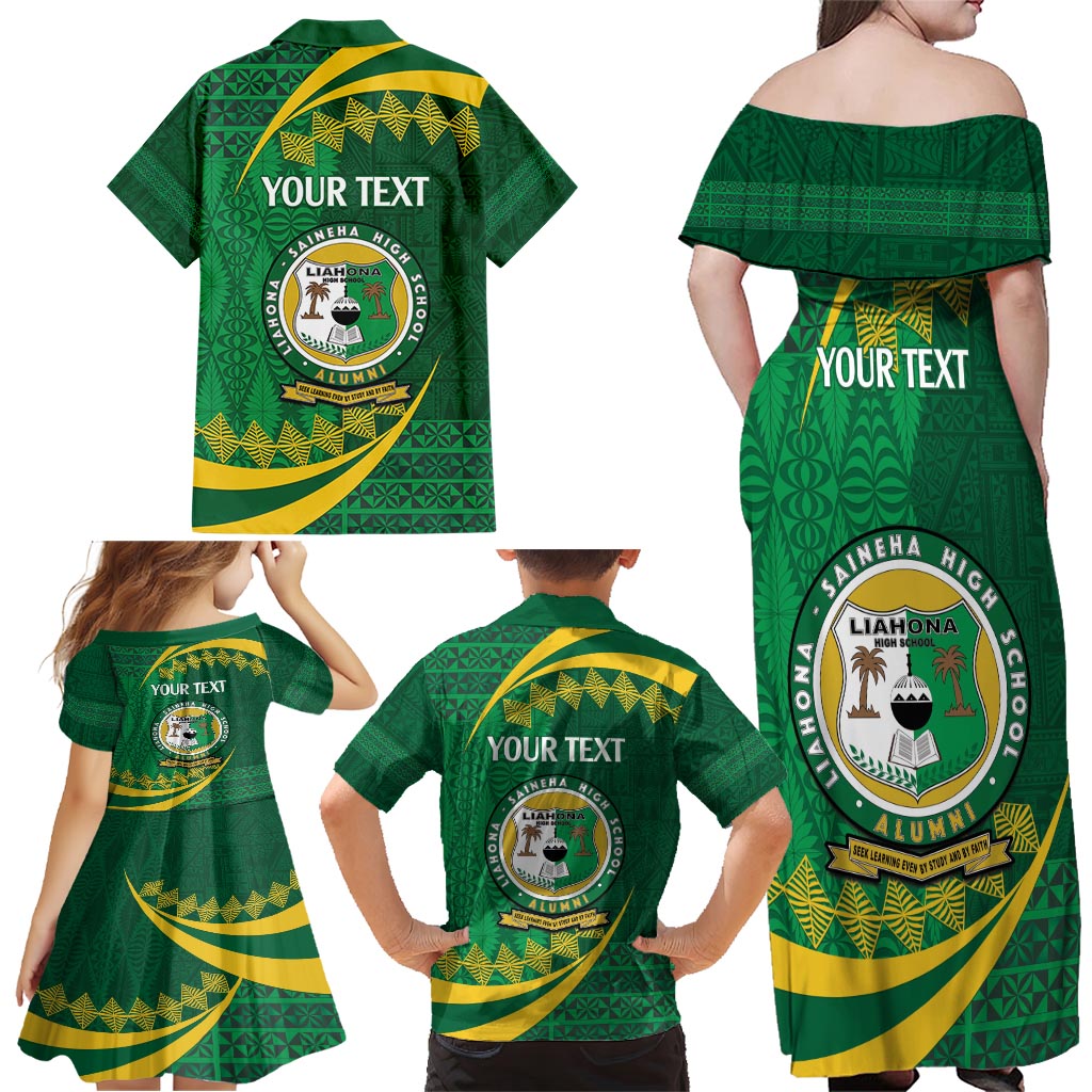 Personalised Tonga Liahona-Saineha High School Family Matching Off Shoulder Maxi Dress and Hawaiian Shirt Happy 76 Years Anniversary LT14 - Polynesian Pride