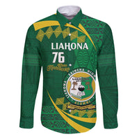 Personalised Tonga Liahona-Saineha High School Family Matching Off Shoulder Maxi Dress and Hawaiian Shirt Happy 76 Years Anniversary LT14 Dad's Shirt - Long Sleeve Green - Polynesian Pride