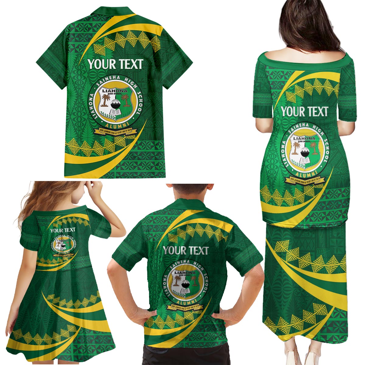 Personalised Tonga Liahona-Saineha High School Family Matching Puletasi and Hawaiian Shirt Happy 76 Years Anniversary LT14 - Polynesian Pride