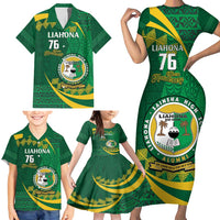 Personalised Tonga Liahona-Saineha High School Family Matching Short Sleeve Bodycon Dress and Hawaiian Shirt Happy 76 Years Anniversary LT14 - Polynesian Pride
