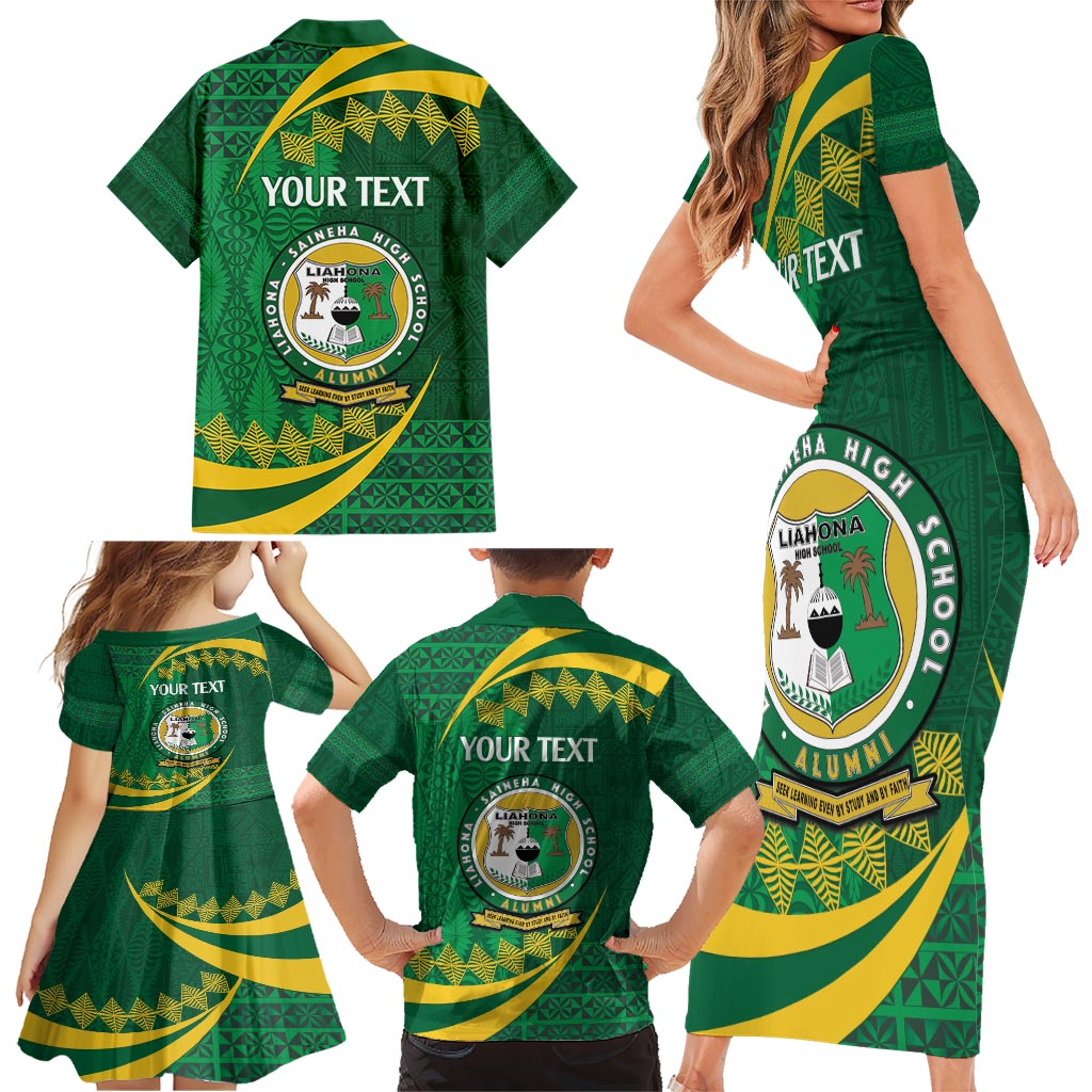 Personalised Tonga Liahona-Saineha High School Family Matching Short Sleeve Bodycon Dress and Hawaiian Shirt Happy 76 Years Anniversary LT14 - Polynesian Pride
