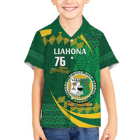 Personalised Tonga Liahona-Saineha High School Family Matching Short Sleeve Bodycon Dress and Hawaiian Shirt Happy 76 Years Anniversary LT14 Son's Shirt Green - Polynesian Pride