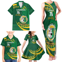 Personalised Tonga Liahona-Saineha High School Family Matching Tank Maxi Dress and Hawaiian Shirt Happy 76 Years Anniversary LT14 - Polynesian Pride