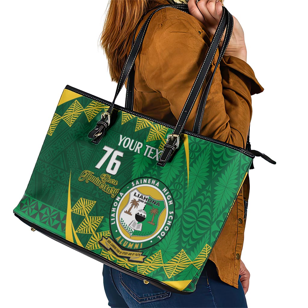 Personalised Tonga Liahona-Saineha High School Leather Tote Bag Happy 76 Years Anniversary