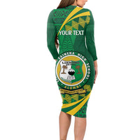 Personalised Tonga Liahona-Saineha High School Long Sleeve Bodycon Dress Happy 76 Years Anniversary LT14 - Polynesian Pride