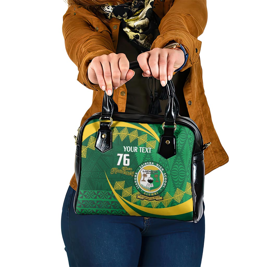 Personalised Tonga Liahona-Saineha High School Shoulder Handbag Happy 76 Years Anniversary LT14 One Size Green - Polynesian Pride