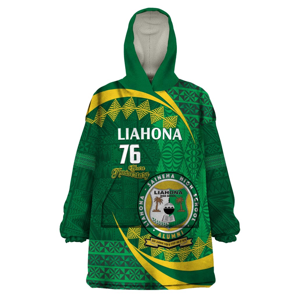 Personalised Tonga Liahona-Saineha High School Wearable Blanket Hoodie Happy 76 Years Anniversary LT14 One Size Green - Polynesian Pride