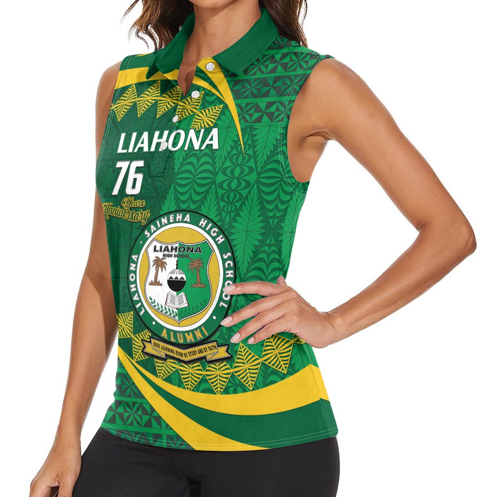 Personalised Tonga Liahona-Saineha High School Women Sleeveless Polo Shirt Happy 76 Years Anniversary LT14 - Polynesian Pride