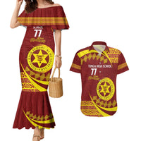 Personalised Tonga High School Couples Matching Mermaid Dress and Hawaiian Shirt Happy 77 Years Anniversary LT14 Maroon - Polynesian Pride