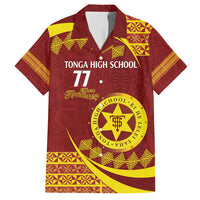 Personalised Tonga High School Family Matching Long Sleeve Bodycon Dress and Hawaiian Shirt Happy 77 Years Anniversary LT14 Dad's Shirt - Short Sleeve Maroon - Polynesian Pride